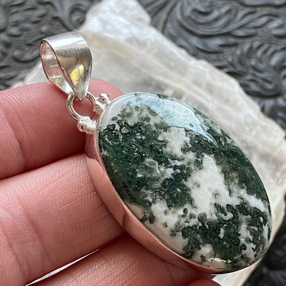 Tree or Moss Agate Stone Jewelry Crystal Pendant - Picture 3 of 7